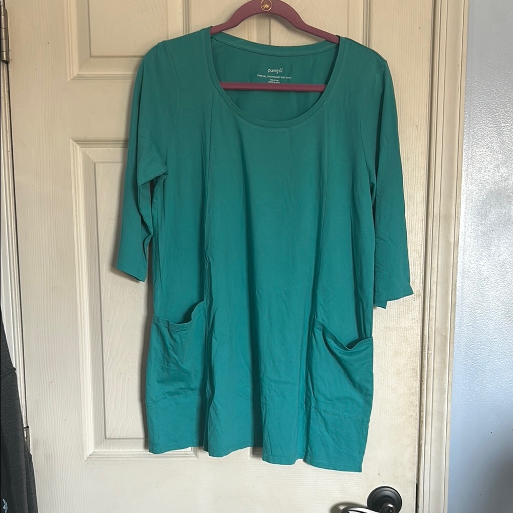 NWT J. Jill pure Jill two pocket knit bright blue color 3/4 sleeve tunic